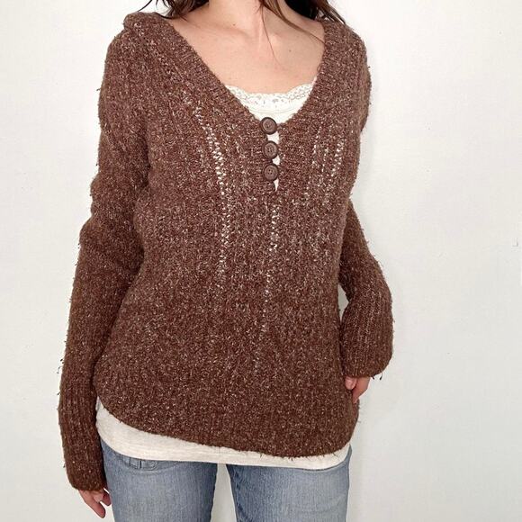 The cutest y2k maurices brown cable knit sweater with hood - Picture 4 of 8